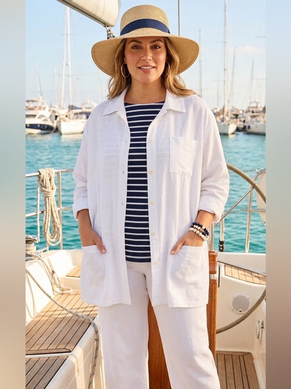Lauren Ralph Lauren Classic 100% White Linen Logo Pocket Plus Size 2X